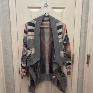 Pink Republic Gray and Pink Plaid Hooded Cardigan Sweater XS